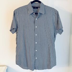 Theory Men’s Black & White Gingham Short Sleeve Button Front Cotton Shirt, M
